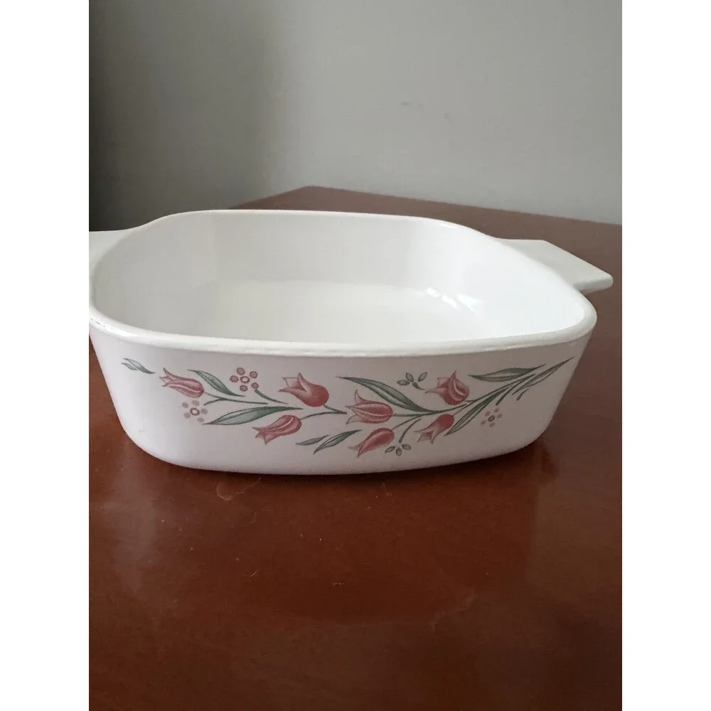 Vintage CorningWare White Floral Square Baking Dish Set of 4 w/ Handles 6.5in